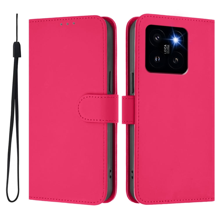 For Xiaomi 14 Pro 5G Global Skin Feel Solid Color Leather Phone Case with Lanyard