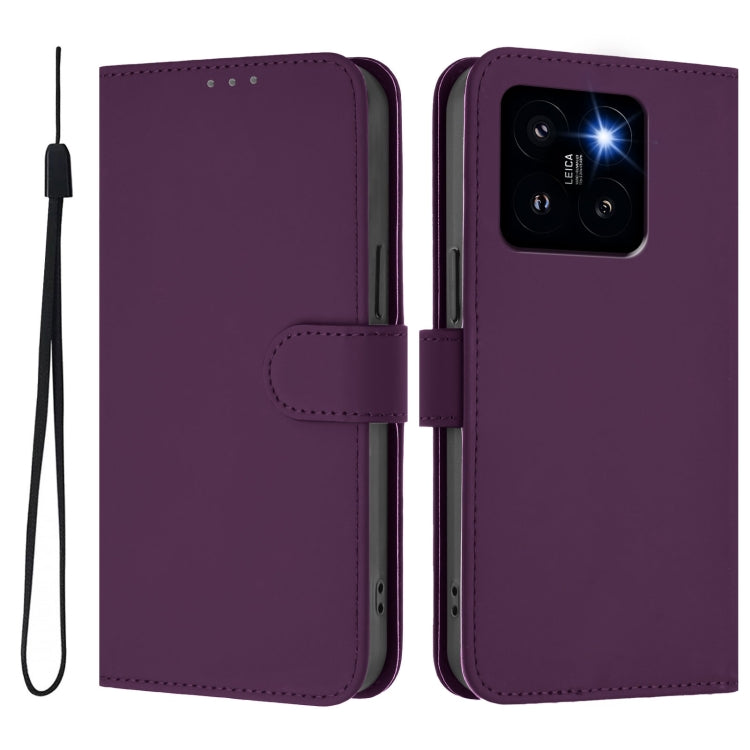 For Xiaomi 14 Pro 5G Global Skin Feel Solid Color Leather Phone Case with Lanyard
