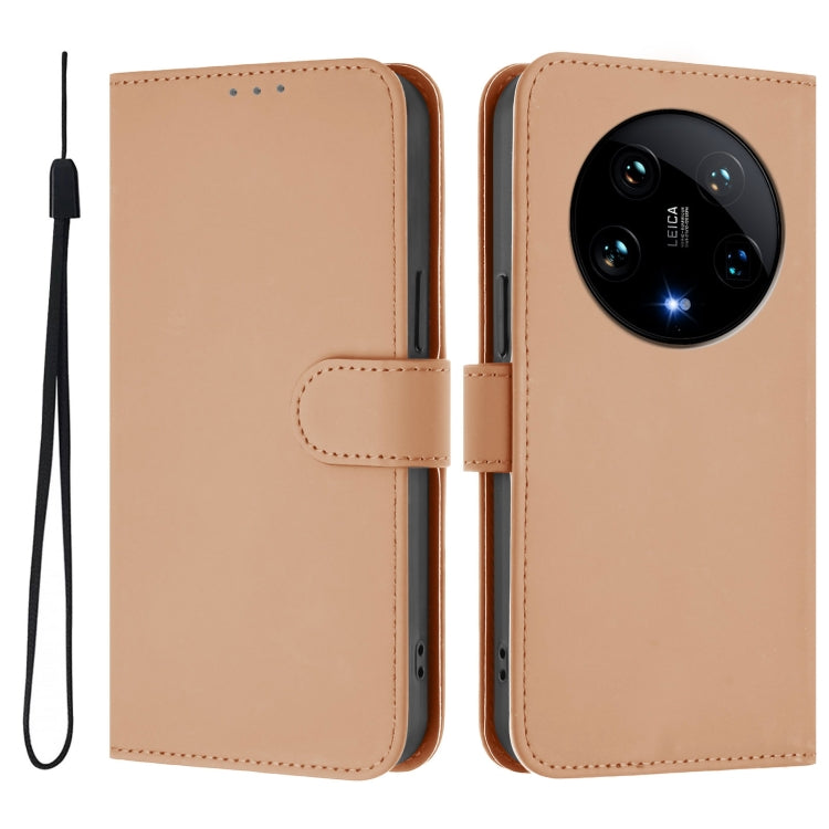 For Xiaomi 14 Ultra 5G Global Skin Feel Solid Color Leather Phone Case with Lanyard