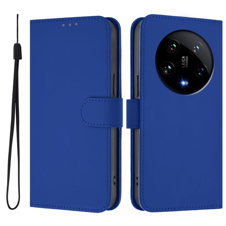 For Xiaomi 14 Ultra 5G Global Skin Feel Solid Color Leather Phone Case with Lanyard