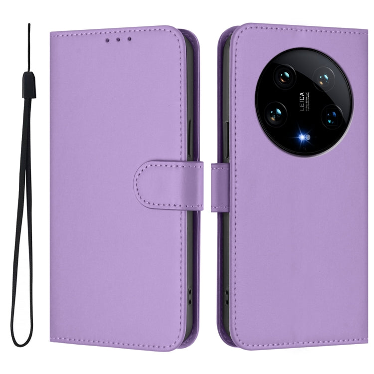 For Xiaomi 14 Ultra 5G Global Skin Feel Solid Color Leather Phone Case with Lanyard