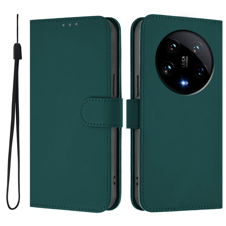 For Xiaomi 14 Ultra 5G Global Skin Feel Solid Color Leather Phone Case with Lanyard