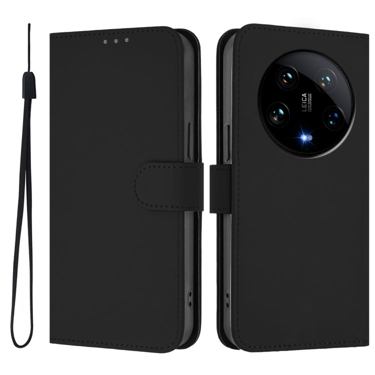 For Xiaomi 14 Ultra 5G Global Skin Feel Solid Color Leather Phone Case with Lanyard