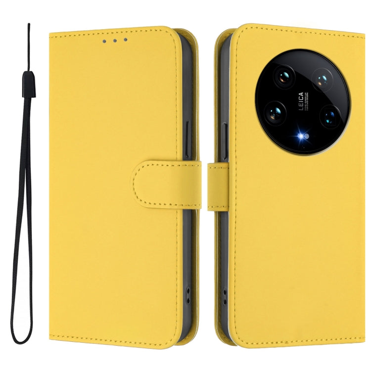 For Xiaomi 14 Ultra 5G Global Skin Feel Solid Color Leather Phone Case with Lanyard