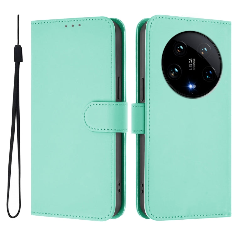 For Xiaomi 14 Ultra 5G Global Skin Feel Solid Color Leather Phone Case with Lanyard