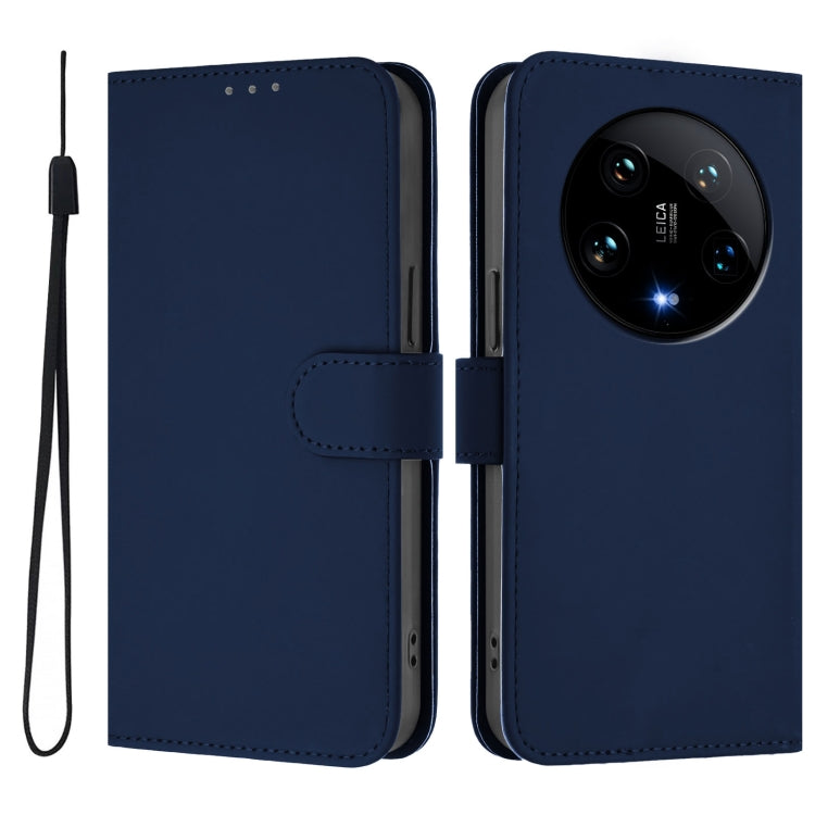 For Xiaomi 14 Ultra 5G Global Skin Feel Solid Color Leather Phone Case with Lanyard