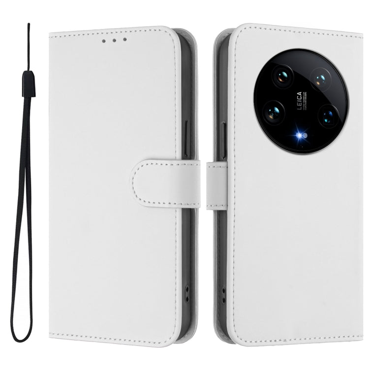For Xiaomi 14 Ultra 5G Global Skin Feel Solid Color Leather Phone Case with Lanyard
