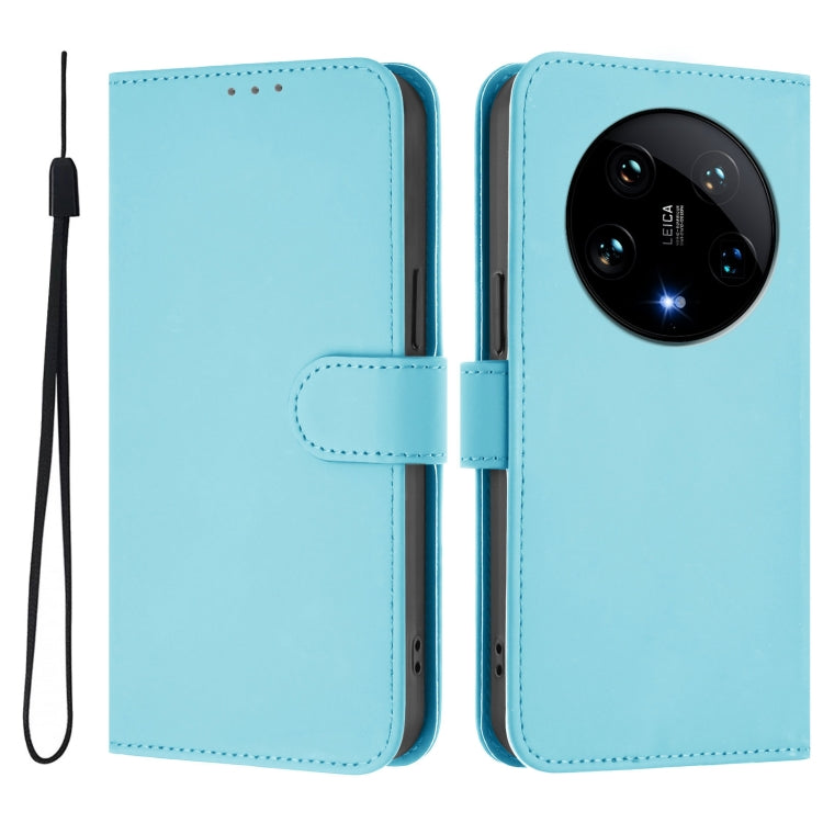 For Xiaomi 14 Ultra 5G Global Skin Feel Solid Color Leather Phone Case with Lanyard