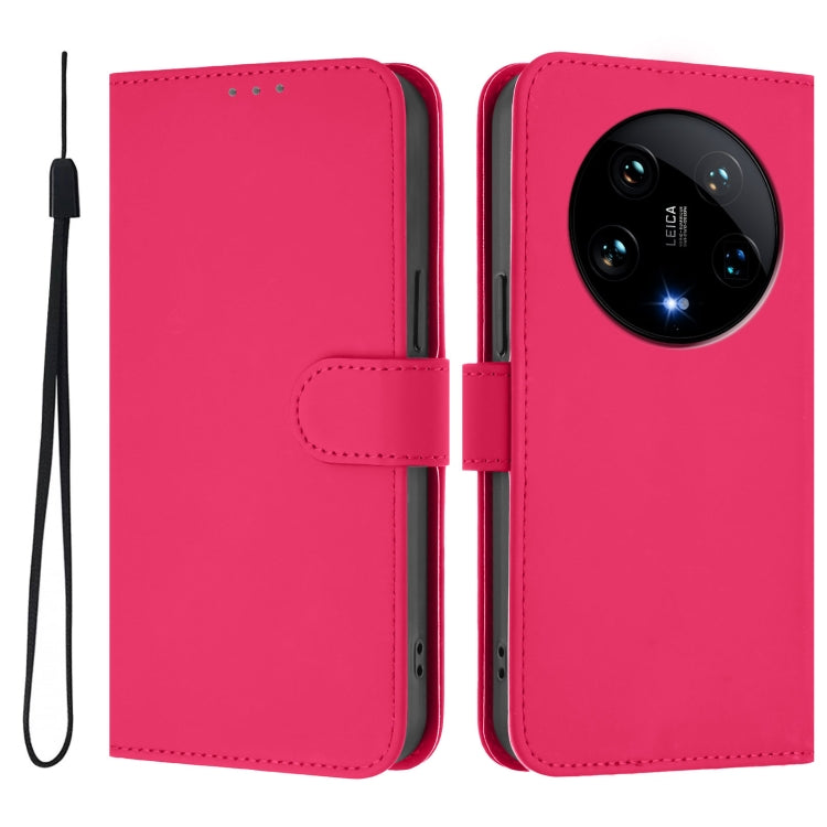 For Xiaomi 14 Ultra 5G Global Skin Feel Solid Color Leather Phone Case with Lanyard