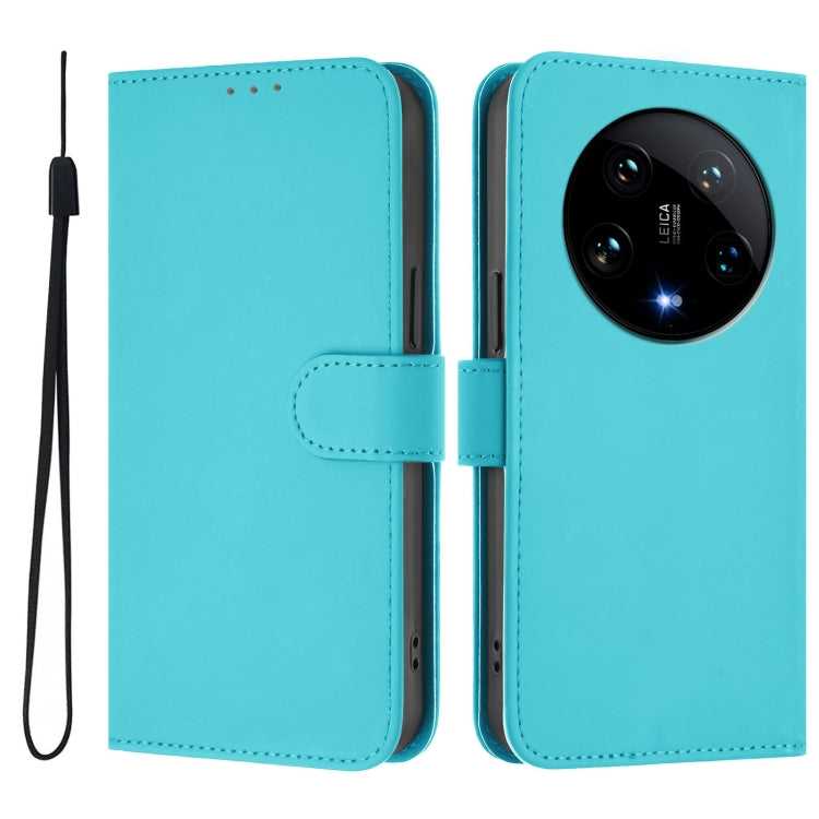 For Xiaomi 14 Ultra 5G Global Skin Feel Solid Color Leather Phone Case with Lanyard