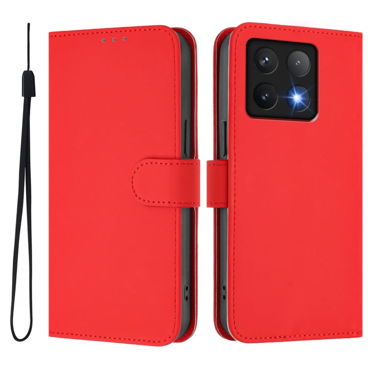 For Xiaomi 14T Pro Skin Feel Solid Color Leather Phone Case with Lanyard