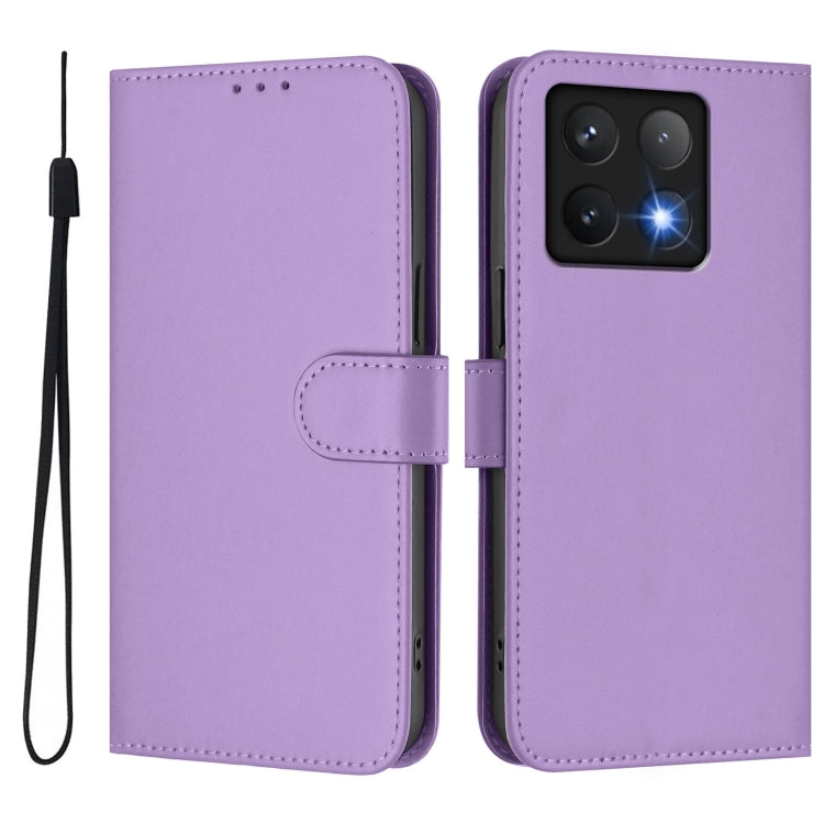 For Xiaomi 14T Pro Skin Feel Solid Color Leather Phone Case with Lanyard
