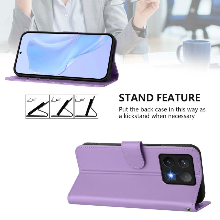 For Xiaomi 14T Pro Skin Feel Solid Color Leather Phone Case with Lanyard