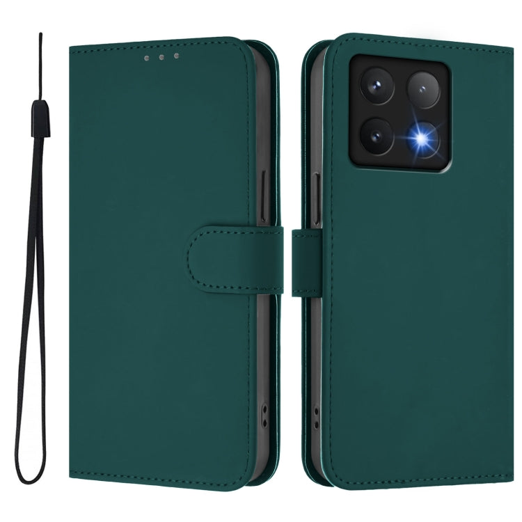 For Xiaomi 14T Pro Skin Feel Solid Color Leather Phone Case with Lanyard