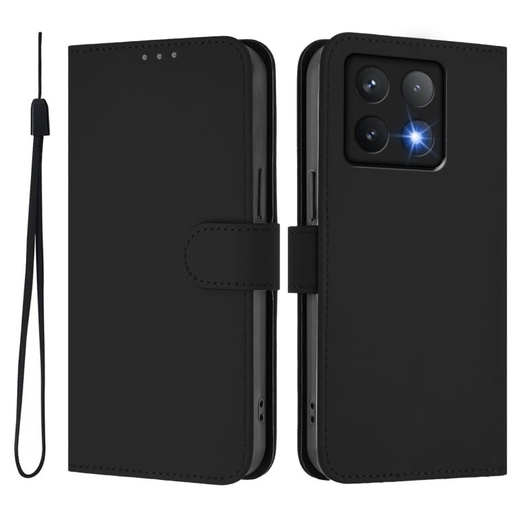 For Xiaomi 14T Pro Skin Feel Solid Color Leather Phone Case with Lanyard