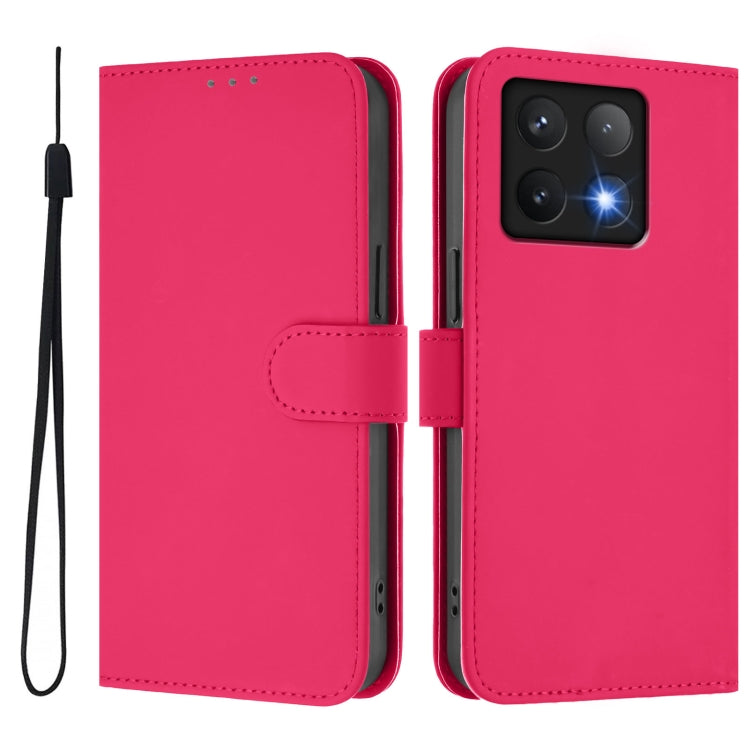 For Xiaomi 14T Pro Skin Feel Solid Color Leather Phone Case with Lanyard