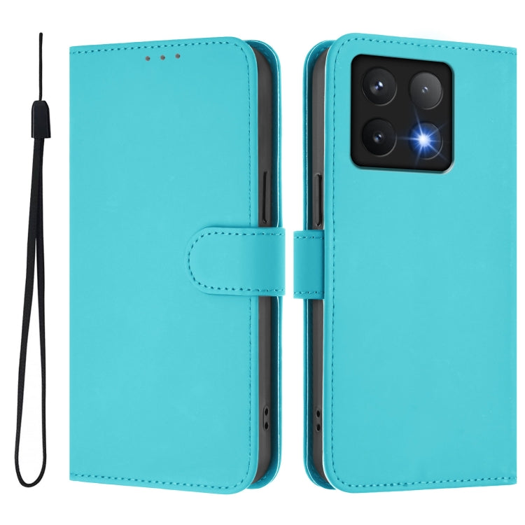 For Xiaomi 14T Pro Skin Feel Solid Color Leather Phone Case with Lanyard