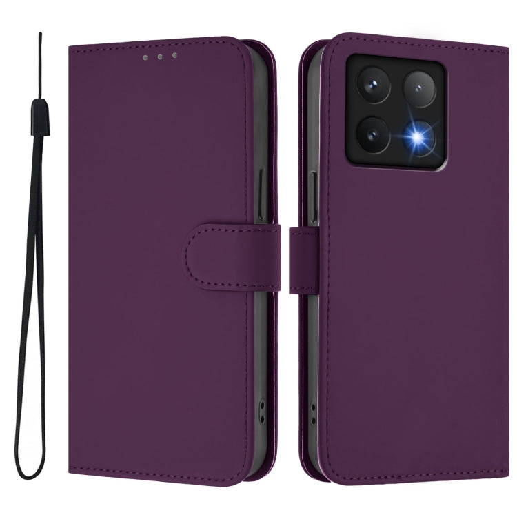 For Xiaomi 14T Pro Skin Feel Solid Color Leather Phone Case with Lanyard