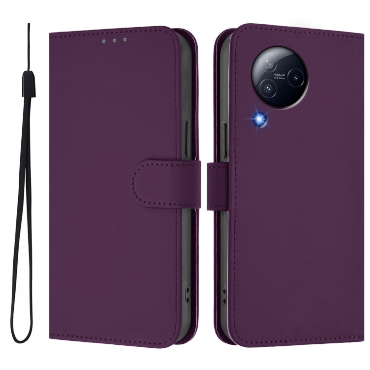 For Xiaomi Civi 3 5G Skin Feel Solid Color Leather Phone Case with Lanyard
