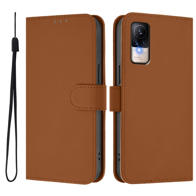 For Xiaomi Civi 1S Skin Feel Solid Color Leather Phone Case with Lanyard