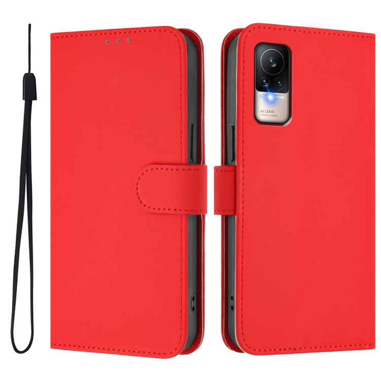 For Xiaomi Civi 1S Skin Feel Solid Color Leather Phone Case with Lanyard