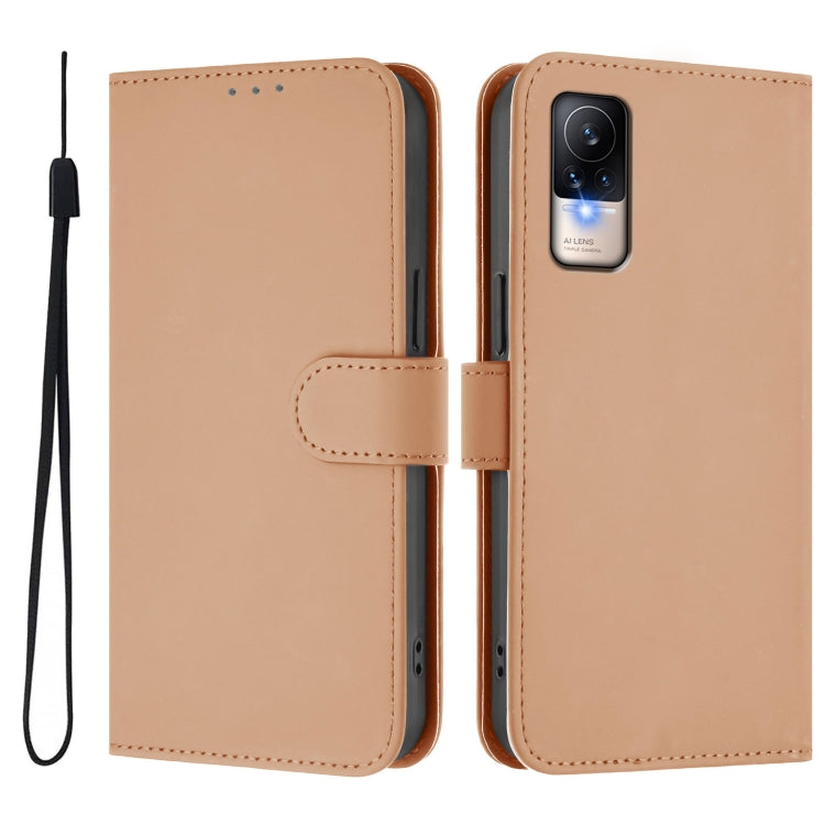 For Xiaomi Civi 1S Skin Feel Solid Color Leather Phone Case with Lanyard