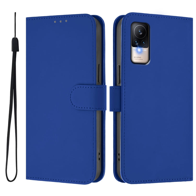 For Xiaomi Civi 1S Skin Feel Solid Color Leather Phone Case with Lanyard