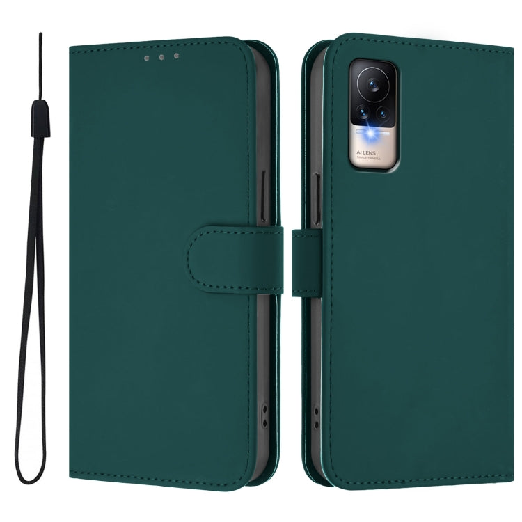 For Xiaomi Civi 1S Skin Feel Solid Color Leather Phone Case with Lanyard
