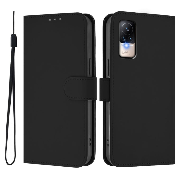 For Xiaomi Civi 1S Skin Feel Solid Color Leather Phone Case with Lanyard