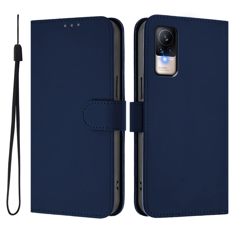For Xiaomi Civi 1S Skin Feel Solid Color Leather Phone Case with Lanyard