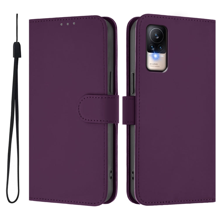 For Xiaomi Civi 1S Skin Feel Solid Color Leather Phone Case with Lanyard