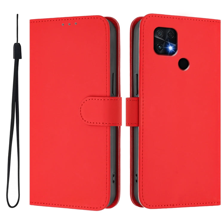 For Xiaomi Poco C40 Skin Feel Solid Color Leather Phone Case with Lanyard