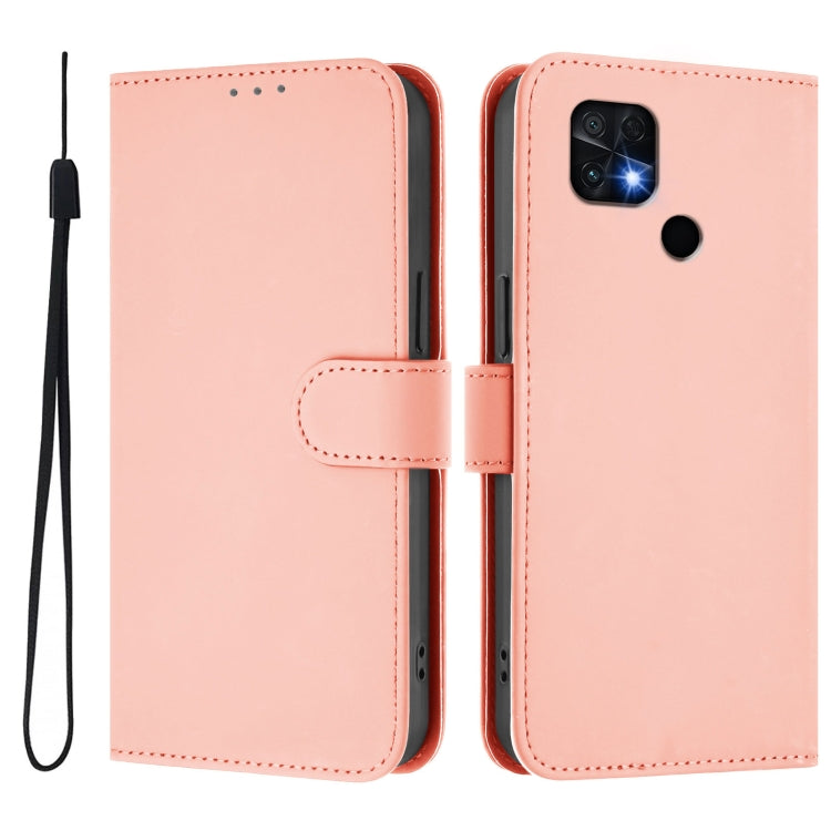 For Xiaomi Poco C40 Skin Feel Solid Color Leather Phone Case with Lanyard