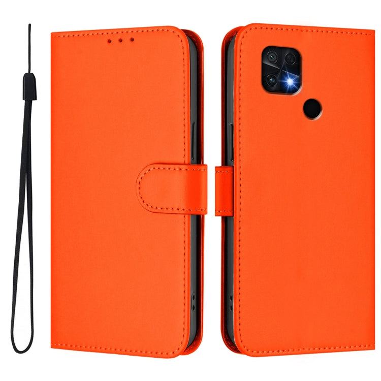 For Xiaomi Poco C40 Skin Feel Solid Color Leather Phone Case with Lanyard
