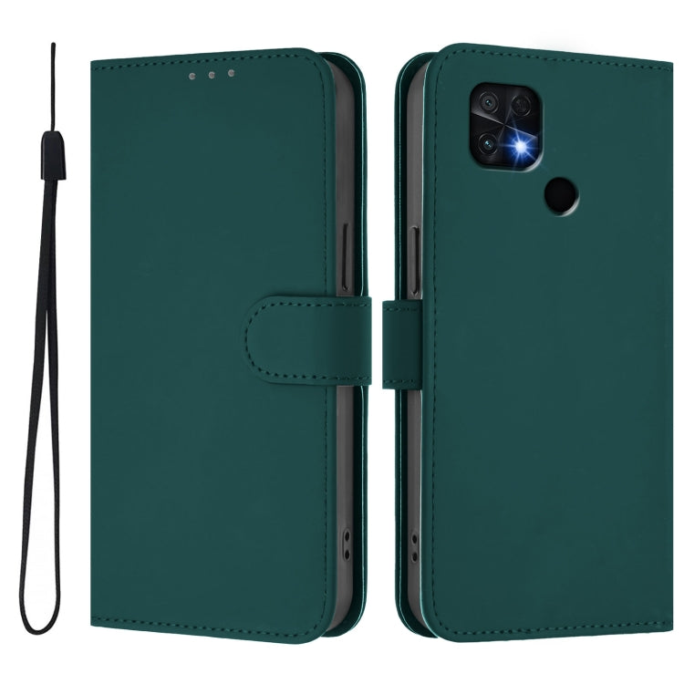 For Xiaomi Poco C40 Skin Feel Solid Color Leather Phone Case with Lanyard