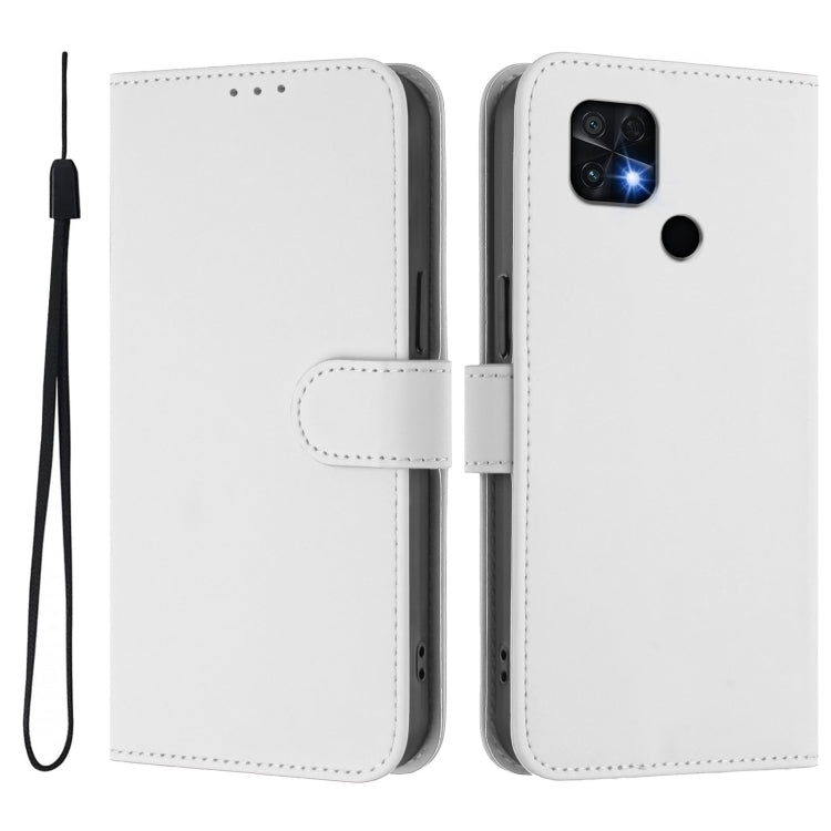 For Xiaomi Poco C40 Skin Feel Solid Color Leather Phone Case with Lanyard