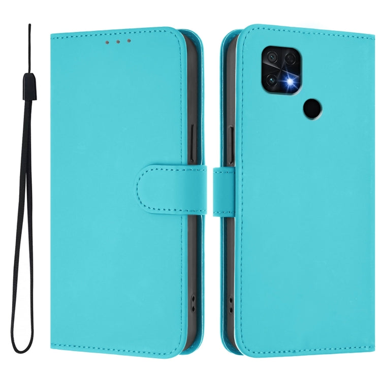 For Xiaomi Poco C40 Skin Feel Solid Color Leather Phone Case with Lanyard