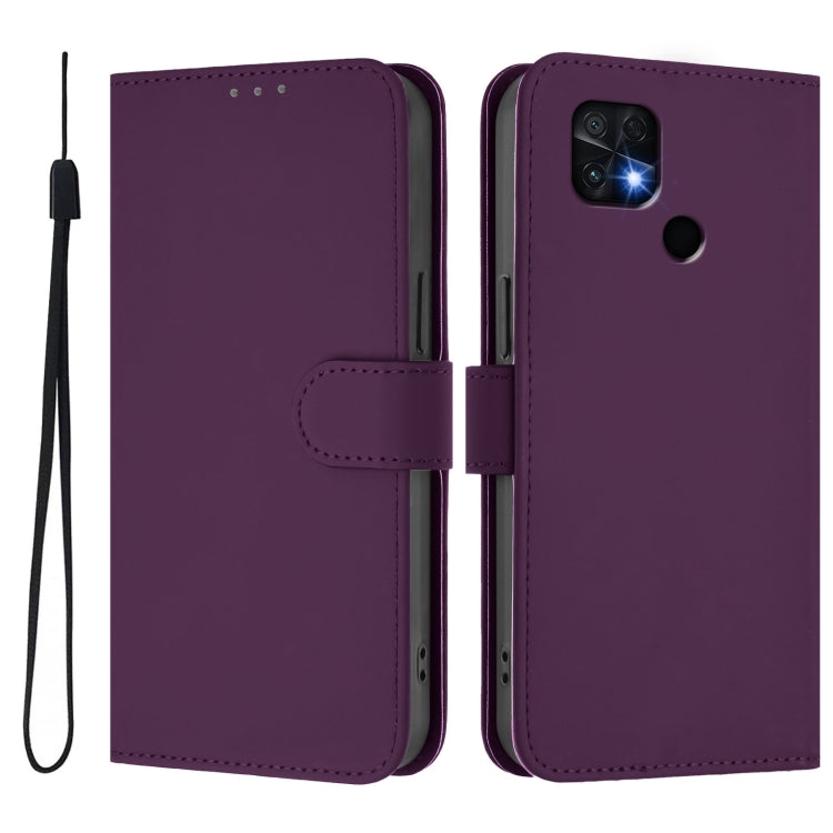 For Xiaomi Poco C40 Skin Feel Solid Color Leather Phone Case with Lanyard