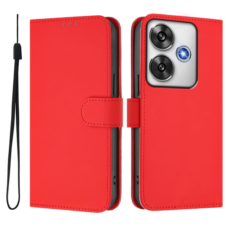 For Xiaomi Poco F6 5G Skin Feel Solid Color Leather Phone Case with Lanyard