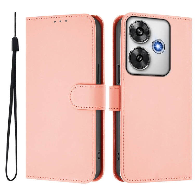 For Xiaomi Poco F6 5G Skin Feel Solid Color Leather Phone Case with Lanyard