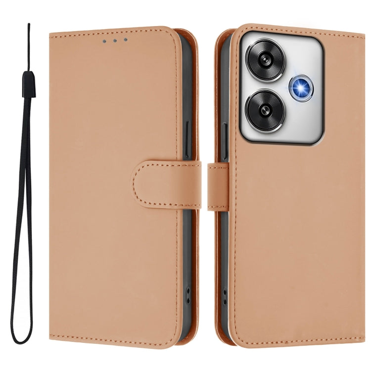 For Xiaomi Poco F6 5G Skin Feel Solid Color Leather Phone Case with Lanyard