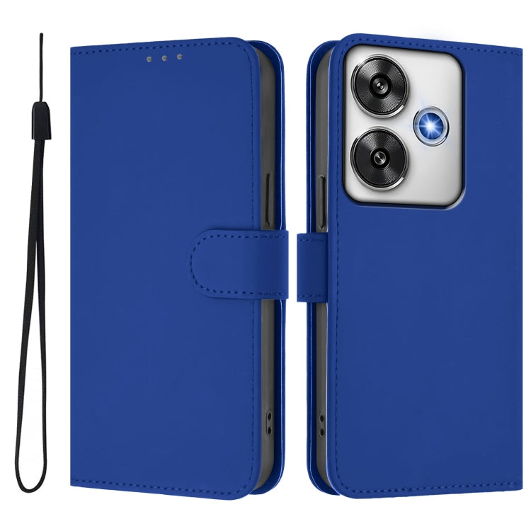 For Xiaomi Poco F6 5G Skin Feel Solid Color Leather Phone Case with Lanyard