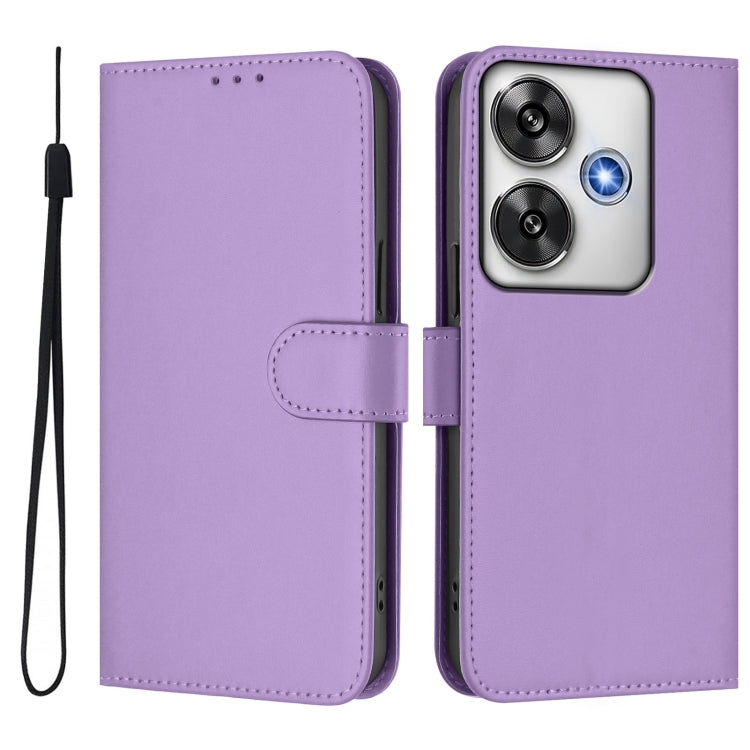 For Xiaomi Poco F6 5G Skin Feel Solid Color Leather Phone Case with Lanyard