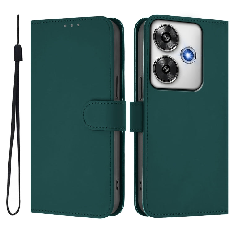 For Xiaomi Poco F6 5G Skin Feel Solid Color Leather Phone Case with Lanyard
