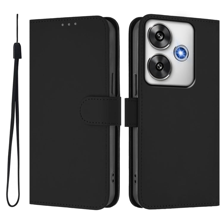 For Xiaomi Poco F6 5G Skin Feel Solid Color Leather Phone Case with Lanyard