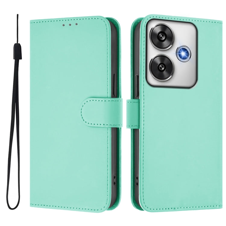 For Xiaomi Poco F6 5G Skin Feel Solid Color Leather Phone Case with Lanyard