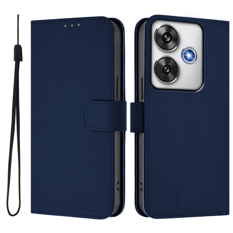 For Xiaomi Poco F6 5G Skin Feel Solid Color Leather Phone Case with Lanyard