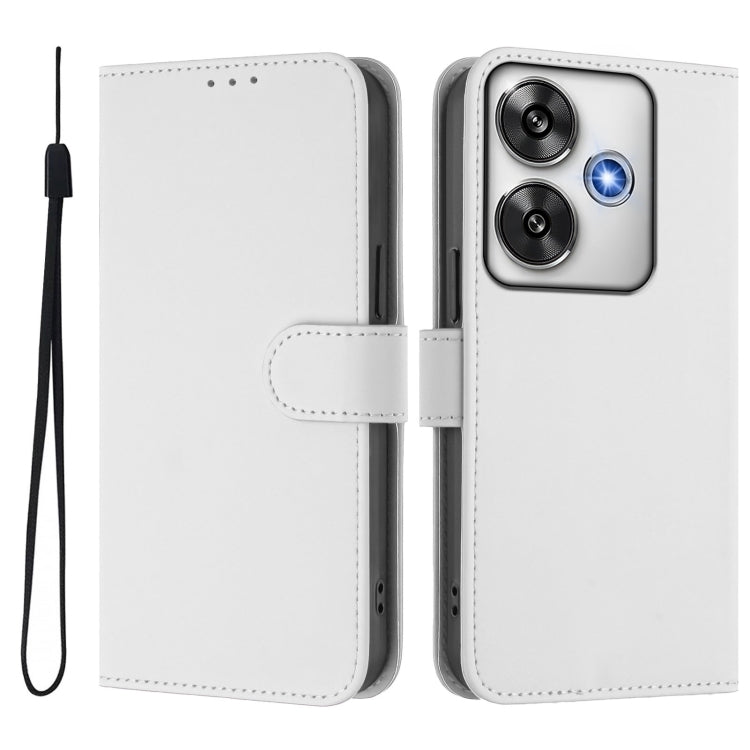 For Xiaomi Poco F6 5G Skin Feel Solid Color Leather Phone Case with Lanyard