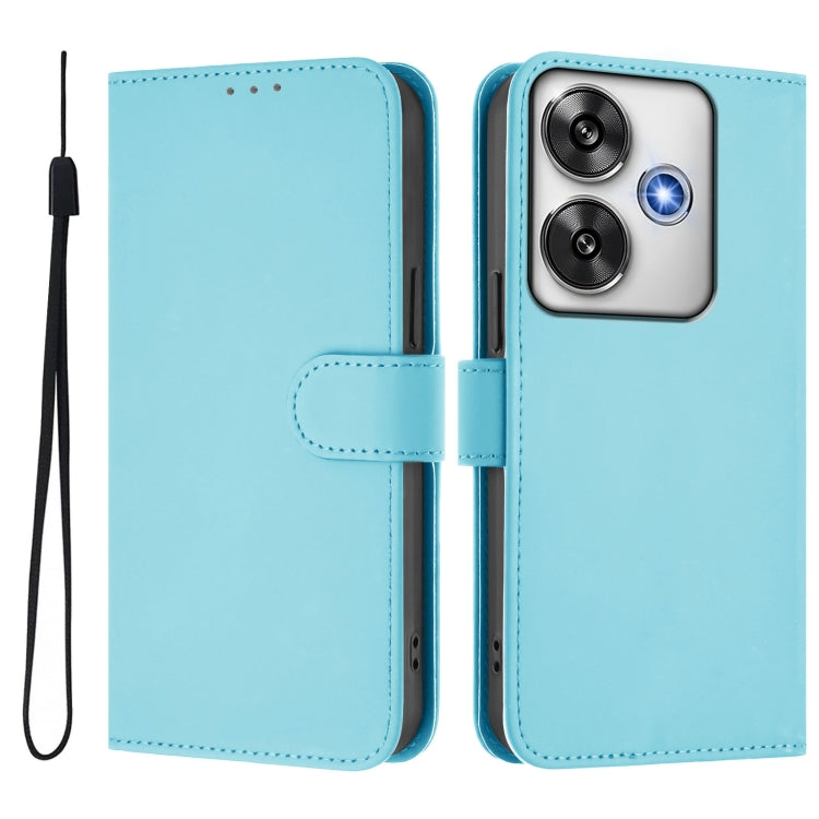 For Xiaomi Poco F6 5G Skin Feel Solid Color Leather Phone Case with Lanyard