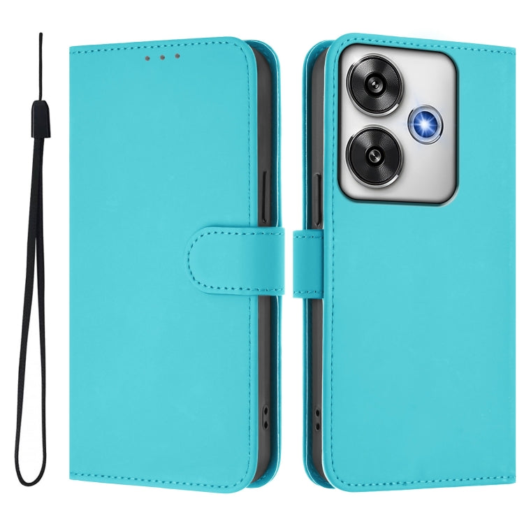 For Xiaomi Poco F6 5G Skin Feel Solid Color Leather Phone Case with Lanyard